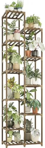 Vista 9 de Bamworld Soporte para plantas para interiores y exteriores, estante grande de metal de 11 niveles para plantas, soportes de flores de varios Negro