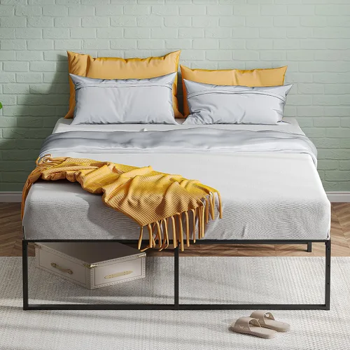 Vista 3 de IDEALHOUSE Base de cama de plataforma de metal tamaño Queen con listones de acero resistentes, base de colchón, no necesita somier, gran espacio