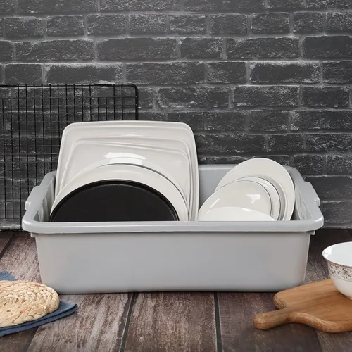 Vista 5 de Caja de bañera de autobús comercial de 13 L, paquete de 3 tinas para lavabo, color gris