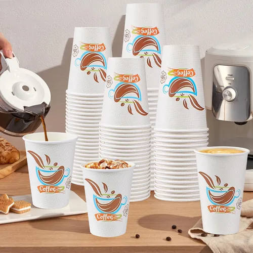 Vista 4 de Lamosi Paquete de 180 tazas de café de 12 onzas, vasos de papel desechables Tazas calientes estampadas con aislamiento grueso a prueba de fugas