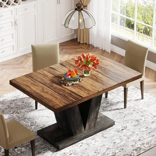 Vista 5 de Tribesigns Mesa de comedor de 47 pulgadas para 4, mesa de comedor de cocina negra con pedestal resistente, mesa de comedor de madera de granja