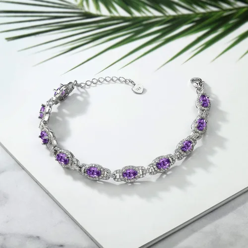Vista 5 de Gem Stone King 7-14 Cttw Oval Gemstone Birthstone Tennis Bracelet For Women 925 Sterling Silver Oval 6X4MM 7 Inch With 1 Inch Extender Fine