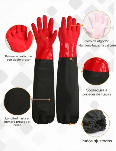 Vista 3 de Guantes impermeables extralargos de 25" con forro de algodón - Uso pesado, limpieza de acuarios y estanques, trabajo con mariscos