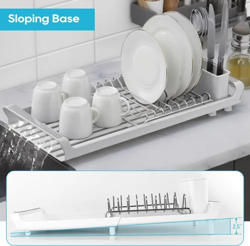 Vista 5 de Escurridor pequeño expandible para platos, compacto y ahorra espacio, sin boquillas, sin fugas, duradero, resistente a la corrosión y fácil