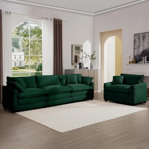 Vista 24 de KEIKI Juego de sofá de 2 piezas con 2 sofás individuales de pana extragrandes, juego de sillas decorativas modernas de 2 plazas tapizadas con 2