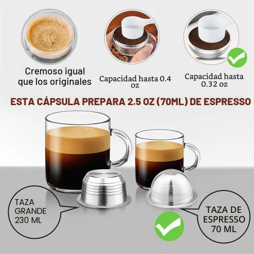 Vista 3 de CAPMESSO Cápsula de café reutilizable de acero inoxidable: cápsula de café recargable de metal para elaborar café expreso, compatible con Nespresso