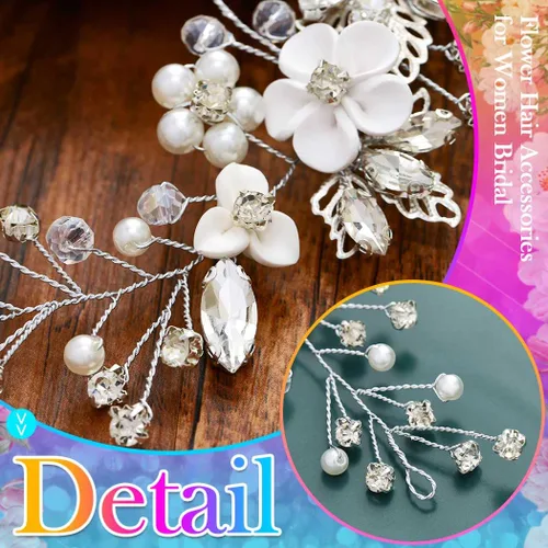 Vista 7 de Gorais - Enredadera de flores para novia con cristales, accesorios de boda con perlas para el cabello de mujeres y niñas Accesorio para el cabello