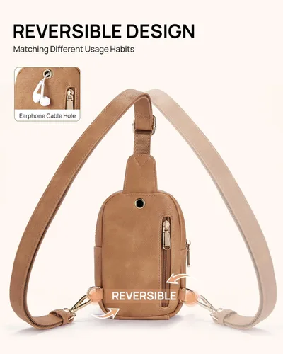 Vista 105 de Telena Riñonera pequeña para mujer, de cuero, cangureras, bolsa de pecho para mujer