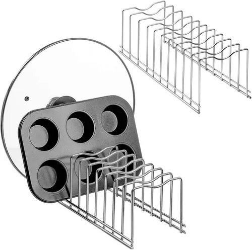 Vista 9 de SANNO Organizador de tapa para ollas, organizador de cocina para platos, tablas de cortar utensilios para hornear, refrigeración, ollas y sartenes