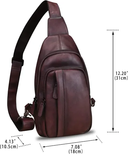 Vista 4 de IVTG Bolso bandolera de cuero genuino para hombres y mujeres, bolso cruzado vintage de cuero real para viajes, senderismo, Café, Bolso bandolera