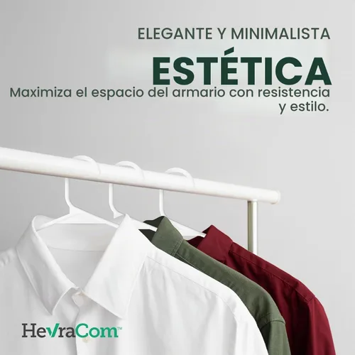 Vista 6 de HevraCom Paquete de 50 perchas de plástico color blanco, resistentes y duraderas, antideslizantes, perchas para armario, ahorro de espacio