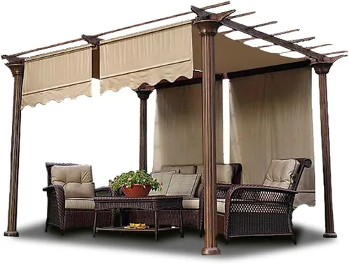 Vista 12 de Panel de toldo de repuesto para pérgola de 6 x 17 pies con bolsillo para barra al aire libre