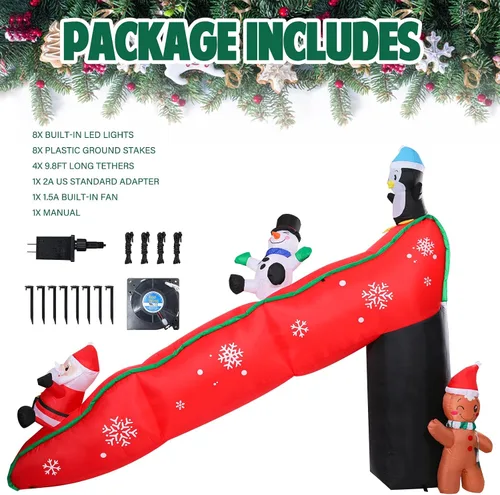 Vista 2 de Vipush Decoraciones Inflables Navideñas - Inflables de tobogán al aire libre, decoraciones navideñas inflables con luz LED, 2.95 m de pingüino