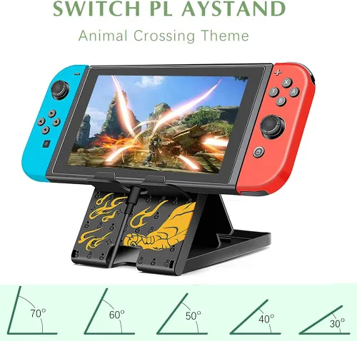 Vista 4 de Soporte para Nintendo Switch, Steam Deck, Switch OLED, Switch Lite, soporte ajustable en ángulo de juego lindo, soporte antideslizante plegable