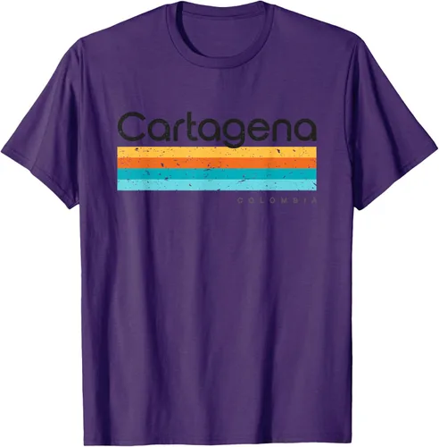 Vista 67 de Camiseta vintage de Cartagena Colombia con diseño retro, Blanco, S