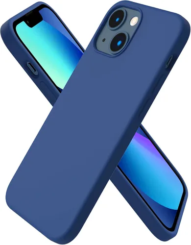 Vista 9 de ORNARTO - Funda compatible con iPhone 13 Mini, goma de gel suave de 3 capas de silicona líquida delgada con microfibra, 13,7 cm, azul Caucho
