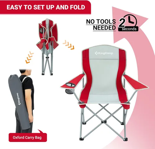 Vista 6 de KingCamp Sillón plegable ligero para exteriores con portavasos y reposabrazos ajustables para campamento, eventos deportivos o portón trasero