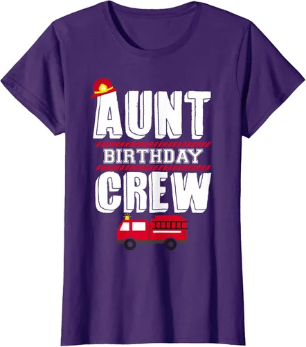 Vista 11 de Aunt Birthday Crew Fire Truck Fireman - Camiseta para fiesta de acogida, Negro, S