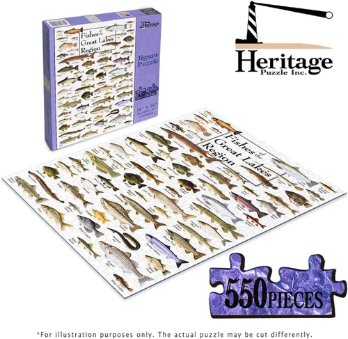 Vista 5 de Heritage Puzzle Peces de la Región de los Grandes Lagos 550 Piezas Peces de los Grandes Lagos