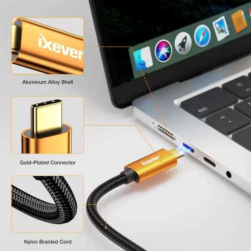 Vista 3 de Cable USB C a HDMI de 6.6 pies [4K a 60 Hz], cable USB tipo C macho a HDMI macho trenzado compatible con Thunderbolt 3/4 para MacBook Pro/Air, iPad