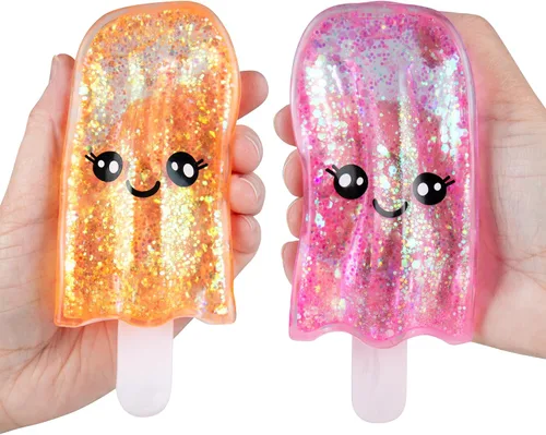 Vista 2 de ORB Sugar Swaps Ice Pop Popsicle Squishy Toy 2 Pack - Rosa y Naranja