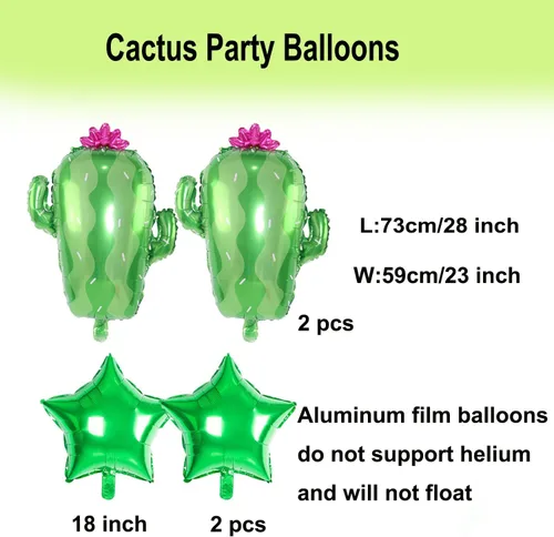 Vista 2 de Decoraciones de fiesta de cactus suculenta para fiesta de cumpleaños con globos de cactus, guirnalda, arco de plantas, globos de aluminio