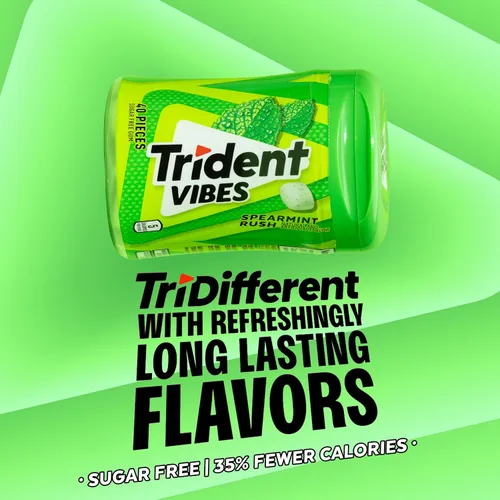 Vista 5 de Trident Vibes Spearmint Rush - Goma de mascar sin azúcar, 6 botellas de 40 piezas (240 piezas en total)