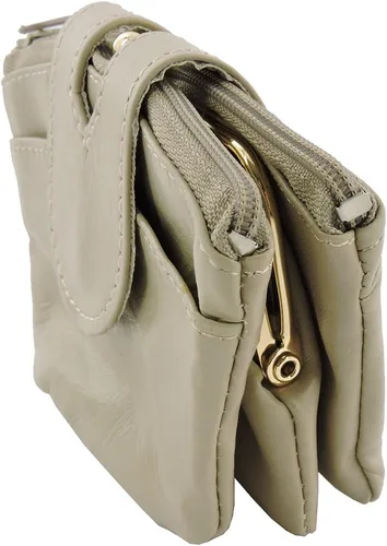 Vista 3 de SILVERFEVER Monedero de cuero con cierre Kisslock - Piel de cordero auténtica hecha a mano, Beige