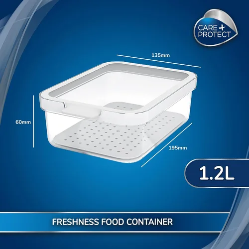 Vista 3 de CARE + PROTECT Contenedor de alimentos inteligente, perfectamente apilable, organizador de nevera, protege los alimentos de la humedad, mantiene