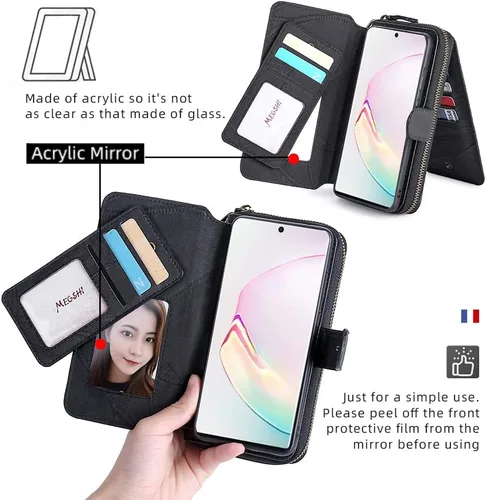 Vista 4 de Asuwish Funda de teléfono para Samsung Galaxy Note 10 Plus Note10+ 5G con cremallera, funda desmontable con protector de pantalla y ranura