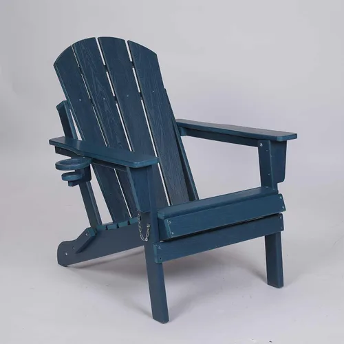 Vista 11 de Silla Adirondack plegable con soporte para tazas, silla de exterior de HDPE resistente a la intemperie, silla de césped de grano de madera para Negro