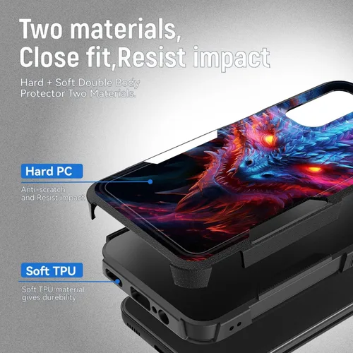 Vista 2 de Funda para Galaxy A14 5G, resistente de doble capa híbrida de policarbonato duro, goma suave, a prueba de golpes, funda protectora resistente