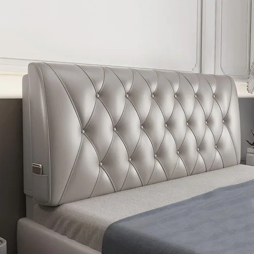Vista 12 de Cabecera tapizada de piel sintética suave con botones para cama de tamaño doble/Queen/King, funda suave de soporte con cabecera, azul