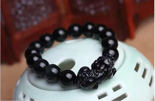 Vista 22 de Pulsera de obsidiana negra, pulsera de obsidiana negra Feng Shui para mujeres y hombres, pulsera elástica de obsidiana con piedra de ojo de tigre