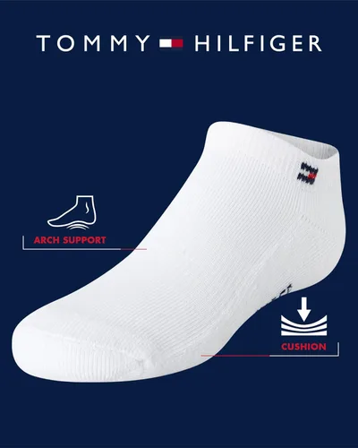 Vista 2 de Tommy Hilfiger Calcetines deportivos para niños, paquete de 6 calcetines de tobillo transpirables que no se ven de corte bajo para niños y niñas