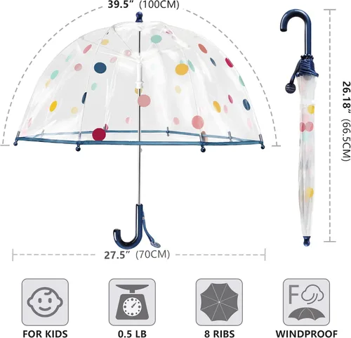 Vista 5 de RONIARE Kids Clear Bubble Umbrellas for Rain Dome Windproof Umbrella for Kid Girls and Boys