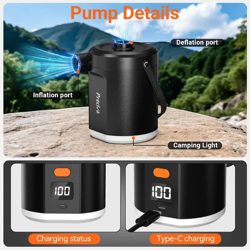 Vista 5 de Preciva Electric Air Pump for Inflatables - 18W Portable Air Pump with 3 Nozzles - 4kPa Inflator/Deflator Pumps - fit for Outdoor Camping, Air