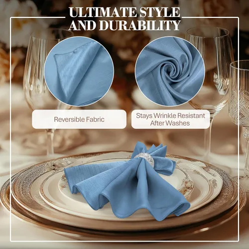 Vista 3 de Ultimate Textile -1 docena - Reversible Shantung Satin - Majestic - Servilletas de tela Majestic de 17 x 17 pulgadas color azul pizarra
