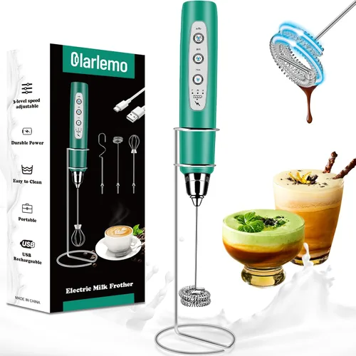 Vista 17 de Colarlemo Espumador de Leche de Mano Recargable con Soporte, Batidor de Leche para Café, Batidor Eléctrico Desmontable con 3 Batidores de Acero