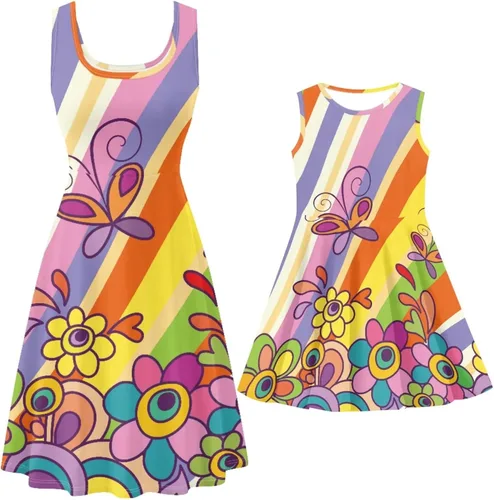 Vista 2 de POLERO Vestidos de verano para mamá y yo, vestido familiar sin mangas, vestido de tirantes a juego de talla grande para mamá e hija