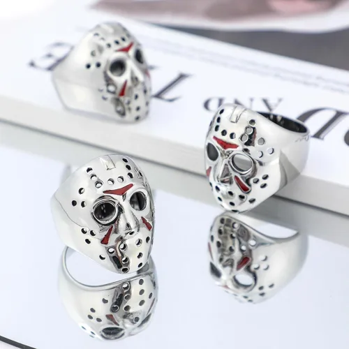 Vista 8 de Jason Mask Ring Stainless Steel Rings for Women Mens Jason Ring Perfect Gifts for Halloween,Size 7-13,Fashion Punk Rings Jewelry Decorations