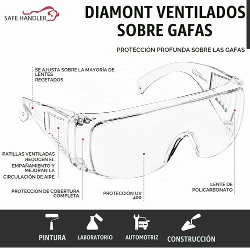 Vista 2 de SAFE HANDLER Diamont Vented Over Glasses Safety Glasses Transparente