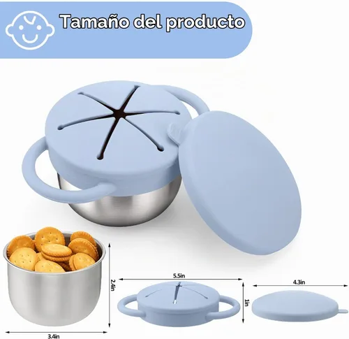 Vista 2 de BUSOHA Paquete de 2 Tazas de Aperitivos de Acero Inoxidable para Niños Pequeños - 9 OZ Recipientes de Aperitivos para Bebés a Prueba de Derrames