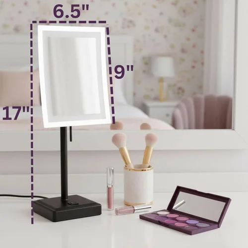 Vista 5 de JERDON Espejo de aumento de mesa iluminado - Espejo de maquillaje negro con aumento 5X y luces LED - Modelo JRT910BKL