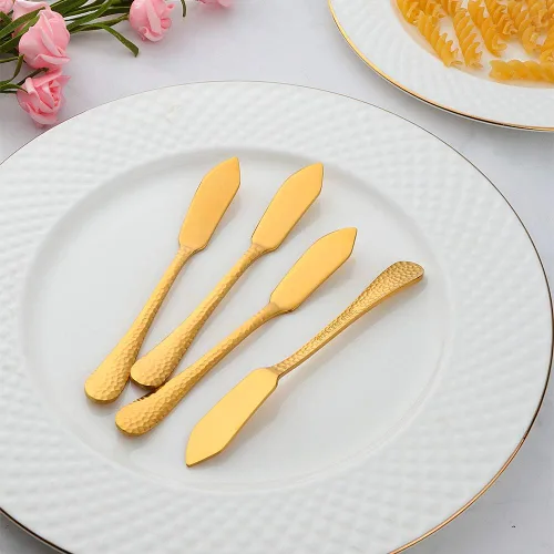 Vista 6 de 12 cuchillos de mantequilla de acero inoxidable con superficie martillada, esparcidores de queso/mantequilla, cuchillos para untar, queso