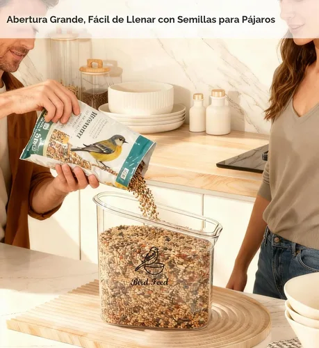 Vista 5 de Contenedor de almacenamiento de semillas de pájaros, portátil, contenedor transparente de comida para mascotas de 3 cuartos de galón, con taza Verde