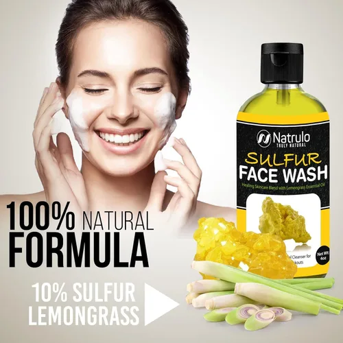 Vista 4 de Lavado facial de azufre para el acné – Limpiador facial de azufre natural para piel grasa, brotes – Mezcla curativa para el cuidado de la piel