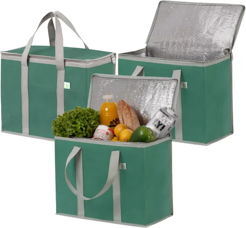 Vista 22 de VENO Paquete de 2 bolsas enfriadoras aisladas para entrega de alimentos, bolsas de compras plegables y reutilizables con cremallera, plegables