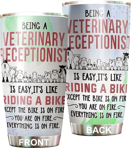 Vista 13 de Vaso de recepcionista veterinario de acero inoxidable de 20 onzas, hermoso regalo de recepcionista veterinario de flores para cumpleaños, regalos