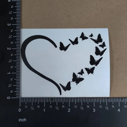Vista 5 de Paquete de 4 calcomanías de mariposa: Infinito, corazón, amor, ala (tamaño pequeño, 3.5 pulgadas, negro)